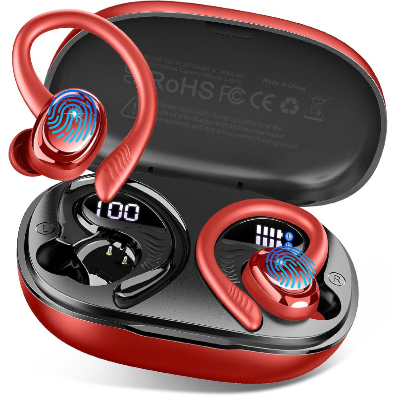Hupoaf ecouteurs bleutooth sans fil sport, ecouteurs sans fil hifi stéréo, ip7 étanche oreillette bleutooth running, écran led c