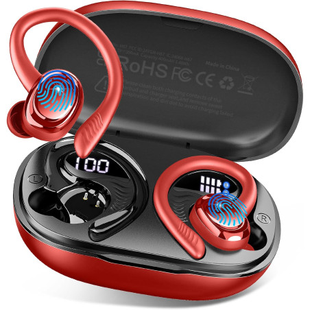 Hupoaf ecouteurs bleutooth sans fil sport, ecouteurs sans fil hifi stéréo, ip7 étanche oreillette bleutooth running, écran led c