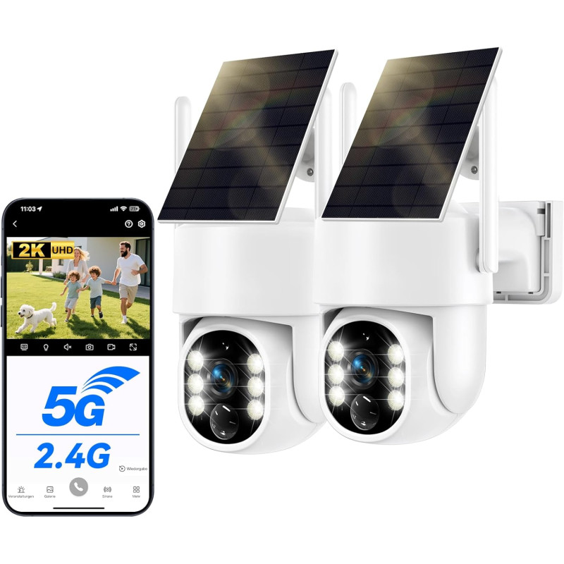 WESECUU Camera Surveillance WiFi Exterieure sans Fil Solaire 2.5K 4MP avec Panneau Solaire 5W, 2K QHD, Batterie 8000mAh, 2.4G et