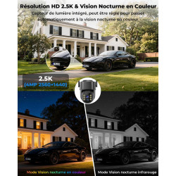 Camera Surveillance WiFi Exterieure sans Fil Solaire 2.5K 4MP avec Panneau Solaire 5W, 2K QHD, Batterie 8000mAh, 2.4G et 5GHz Wi
