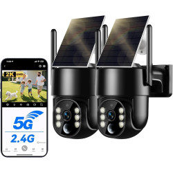 WESECUU Camera Surveillance WiFi Exterieure sans Fil Solaire 2.5K 4MP avec Panneau Solaire 5W, 2K QHD, Batterie 8000mAh, 2.4G et