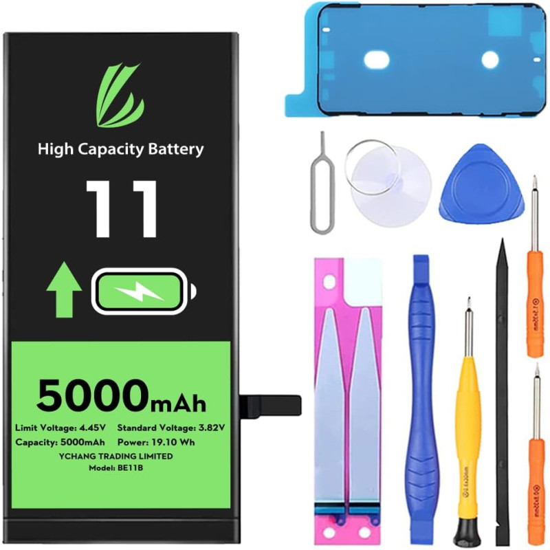 LL TRADER Batterie pour iPhone 11, 5000mAh avec Kits de Réparation | Compatible Avec iPhone 11, A2111, A2223, A2221