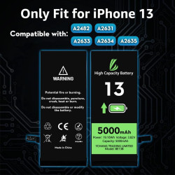 LL TRADER Batterie pour iPhone 13, 5000mAh avec Kits de Réparation | Compatible Avec l'iPhone 13, A2482, A2631, A2634, A2635, A2