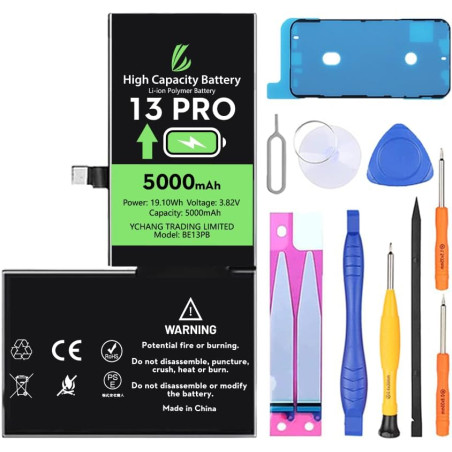 LL TRADER Batterie pour iPhone 13 Pro, 5000mAh avec Kits de Réparation | Compatible Avec l'iPhone 13 Pro, A2483, A2636, A2639, A