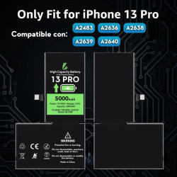 LL TRADER Batterie pour iPhone 13 Pro, 5000mAh avec Kits de Réparation | Compatible Avec l'iPhone 13 Pro, A2483, A2636, A2639, A