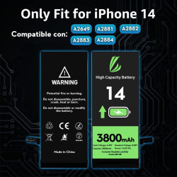 LL TRADER Batterie pour iPhone 14, 3800mAh avec Kits de Réparation | Compatible Avec l'iPhone 14, A2649, A2881, A2884, A2883, A2