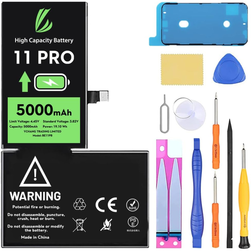 LL TRADER Batterie pour iPhone 11 Pro, 5000mAh avec Kits de Réparation | Compatible Avec l'iPhone 11 Pro, A2160, A2217, A2215