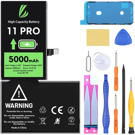LL TRADER Batterie pour iPhone 11 Pro, 5000mAh avec Kits de Réparation | Compatible Avec l'iPhone 11 Pro, A2160, A2217, A2215