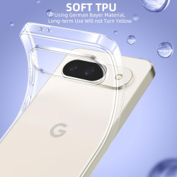 Coque pour Google Pixel 9/9 Pro avec 2 Pièces Verre Trempé Protection écran，Housse Etui Transparente Silicone en TPU Souple，Anti