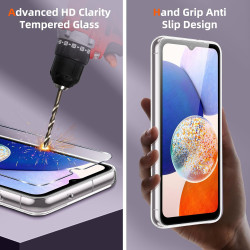 Coque pour Samsung Galaxy A14 4G/5G avec 2 Pièces Verre Trempé Protection écran，Housse Etui Transparente Silicone en TPU Souple，