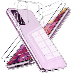 Coque pour Samsung Galaxy S20 FE 4G/5G avec 2 Pièces Verre Trempé Protection écran，Housse Etui Transparente Silicone en TPU Soup
