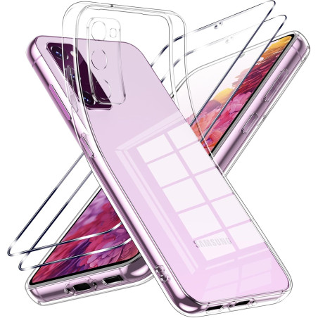 Coque pour Samsung Galaxy S20 FE 4G/5G avec 2 Pièces Verre Trempé Protection écran，Housse Etui Transparente Silicone en TPU Soup