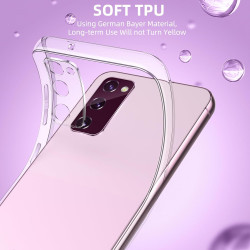 Coque pour Samsung Galaxy S20 FE 4G/5G avec 2 Pièces Verre Trempé Protection écran，Housse Etui Transparente Silicone en TPU Soup