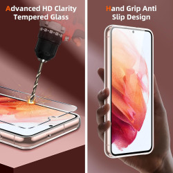 Coque pour Samsung Galaxy S21 5G avec 2 Pièces Verre Trempé Protection écran，Housse Etui Transparente Silicone en TPU Souple，Ant