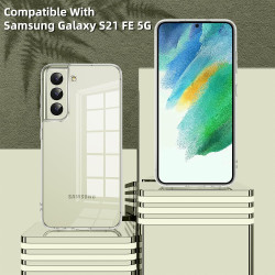Coque pour Samsung Galaxy S21 FE 5G avec 2 Pièces Verre Trempé Protection écran，Housse Etui Transparente Silicone en TPU Souple，