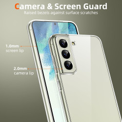 Coque pour Samsung Galaxy S21 FE 5G avec 2 Pièces Verre Trempé Protection écran，Housse Etui Transparente Silicone en TPU Souple，