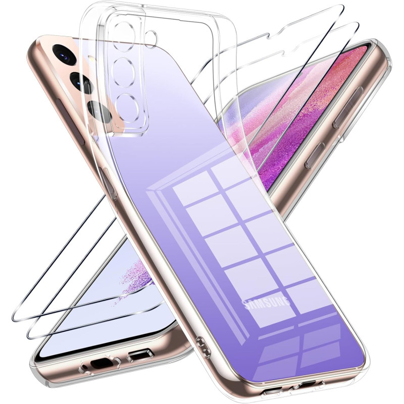 Coque pour Samsung Galaxy S22 5G avec 2 Pièces Verre Trempé Protection écran，Housse Etui Transparente Silicone en TPU Souple，Ant