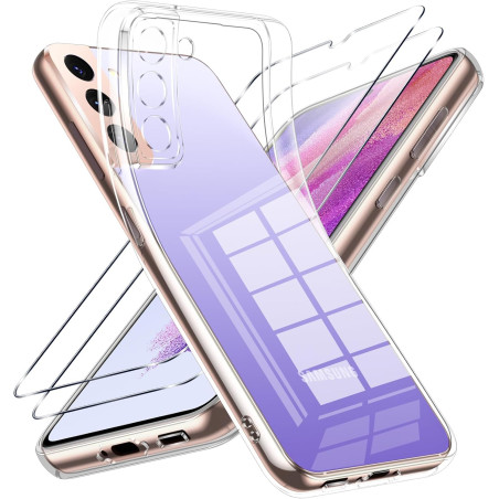 Coque pour Samsung Galaxy S22 5G avec 2 Pièces Verre Trempé Protection écran，Housse Etui Transparente Silicone en TPU Souple，Ant