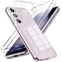 Coque pour Samsung Galaxy S23 5G avec 2 Pièces Verre Trempé Protection écran，Housse Etui Transparente Silicone en TPU Souple，Ant