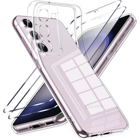 Coque pour Samsung Galaxy S23 5G avec 2 Pièces Verre Trempé Protection écran，Housse Etui Transparente Silicone en TPU Souple，Ant