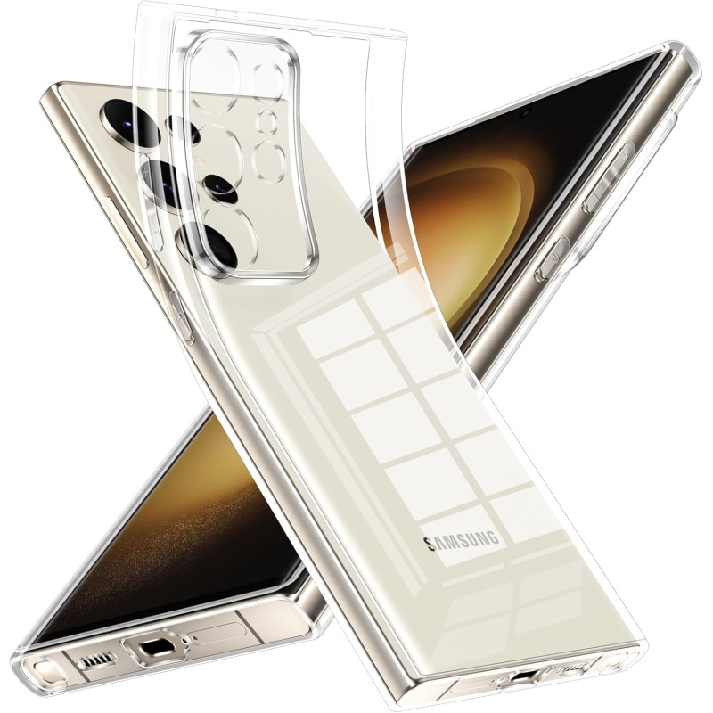 Coque pour Samsung Galaxy S23 Ultra 5G，Housse Etui Transparente Silicone en TPU Souple，Antichoc Anti-Rayures Bumper Coque pour S