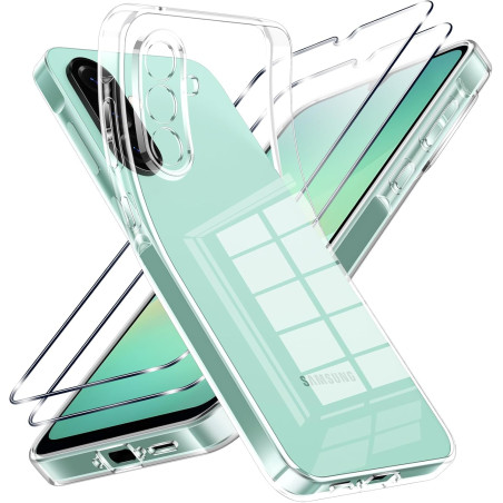 Coque pour Samsung Galaxy A26 5G avec 2 Pièces Verre Trempé Protection écran，Housse Etui Transparente Silicone en TPU Souple，Ant