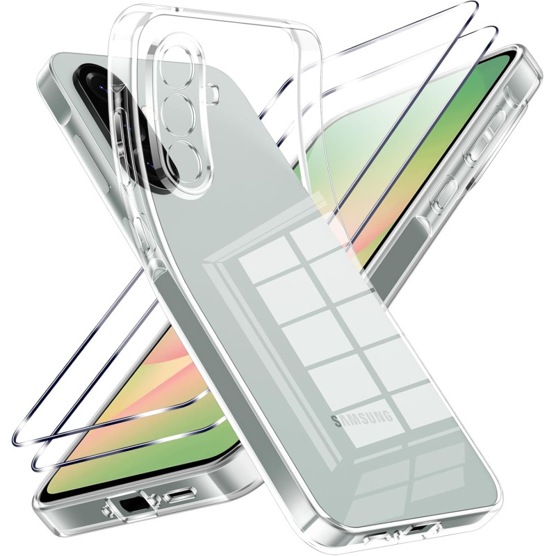 Coque pour Samsung Galaxy A56 5G avec 2 Pièces Verre Trempé Protection écran，Housse Etui Transparente Silicone en TPU Souple，Ant