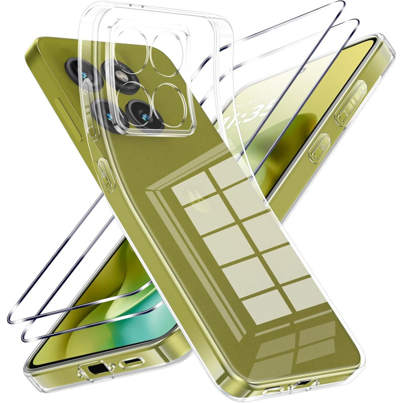 Coque pour Motorola Moto G86 5G / G86 Power 5G avec 2 Verre Trempé Protection écran，Housse Etui Transparente Silicone TPU Souple