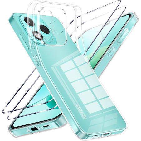 Coque pour Honor 400 Lite avec 2 Pièces Verre Trempé Protection écran，Housse Etui Transparente Silicone en TPU Souple，Antichoc A