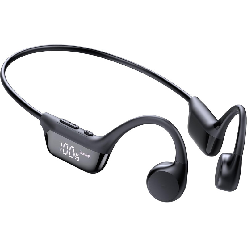 Casque conduction osseuse bleutooth 6.0, ipx7 écouteurs à conduction osseuse avec micro, écran led, 12h ecouteurs sans fil sport