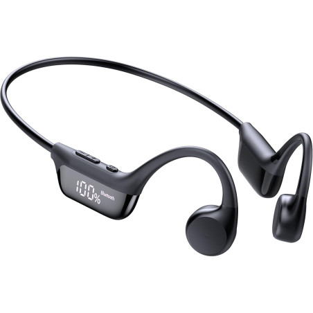 Casque conduction osseuse bleutooth 6.0, ipx7 écouteurs à conduction osseuse avec micro, écran led, 12h ecouteurs sans fil sport