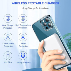 Batterie Externe Magnétique 10000mAh, 20W Charge Rapide Chargeur sans Fil Power Bank, Portable Batterie Powerbank Induction Comp