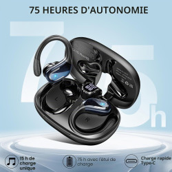 Ecouteurs bleutooth sans fil sport, 75hrs écouteurs bleutooth 5.4 avec stéréo hifi, 2026 oreillette sans fil avec 4 enc appel ré