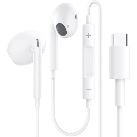 Écouteurs Filaires USB-C pour iPhone 17/17 Pro/16/16e/15 Pro Max, Écouteurs Intra-Auriculaires Hi-Fi Stéréo USB C avec Microphon