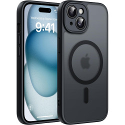 Natiiozie Coque pour iPhone 15, Protection de l'objectif améliorée, Noir | Compatible avec MagSafe, Etui Translucide Mat, Magnét