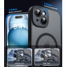 Natiiozie Coque pour iPhone 15, Protection de l'objectif améliorée, Noir | Compatible avec MagSafe, Etui Translucide Mat, Magnét