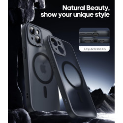 Natiiozie Coque pour iPhone 15, Protection de l'objectif améliorée, Noir | Compatible avec MagSafe, Etui Translucide Mat, Magnét