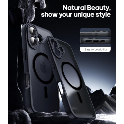 Natiiozie Coque pour iPhone 16, Protection de l'objectif améliorée, Noir | Compatible avec MagSafe, Etui Translucide Mat, Magnét
