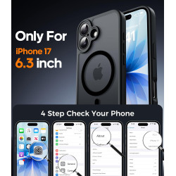 Natiiozie Coque pour iPhone 17, Protection de l'objectif améliorée, Noir | Compatible avec MagSafe, Etui Translucide Mat, Magnét