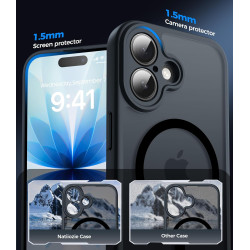 Natiiozie Coque pour iPhone 17, Protection de l'objectif améliorée, Noir | Compatible avec MagSafe, Etui Translucide Mat, Magnét