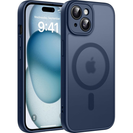 Natiiozie Coque pour iPhone 15, Protection de l'objectif, Bleu foncé | Compatible avec MagSafe, Magnétique, Etui Translucide Mat
