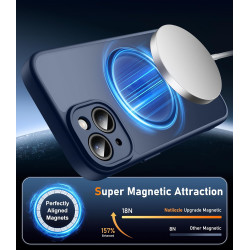 Natiiozie Coque pour iPhone 15, Protection de l'objectif, Bleu foncé | Compatible avec MagSafe, Magnétique, Etui Translucide Mat