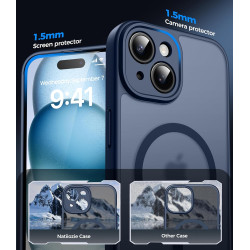Natiiozie Coque pour iPhone 15, Protection de l'objectif, Bleu foncé | Compatible avec MagSafe, Magnétique, Etui Translucide Mat