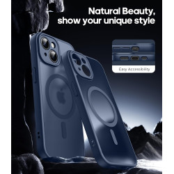 Natiiozie Coque pour iPhone 15, Protection de l'objectif, Bleu foncé | Compatible avec MagSafe, Magnétique, Etui Translucide Mat