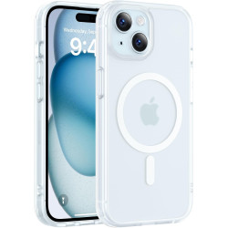 Natiiozie Coque pour iPhone 15, Protection de l'objectif, Blanc | Compatible avec MagSafe, Magnétique, Etui Translucide Mat, Ant
