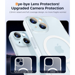 Natiiozie Coque pour iPhone 15, Protection de l'objectif, Blanc | Compatible avec MagSafe, Magnétique, Etui Translucide Mat, Ant