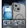 Natiiozie Coque pour iPhone 15, Protection de l'objectif, Gris | Compatible avec MagSafe, Magnétique, Etui Translucide Mat, Anti