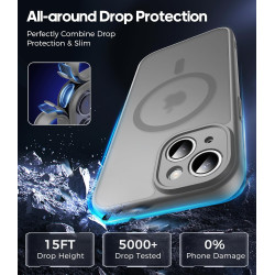Natiiozie Coque pour iPhone 15, Protection de l'objectif, Gris | Compatible avec MagSafe, Magnétique, Etui Translucide Mat, Anti