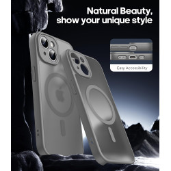 Natiiozie Coque pour iPhone 15, Protection de l'objectif, Gris | Compatible avec MagSafe, Magnétique, Etui Translucide Mat, Anti