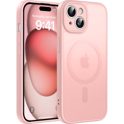 Natiiozie Coque pour iPhone 15, Protection de l'objectif, Rose | Compatible avec MagSafe, Magnétique, Etui Translucide Mat, Anti